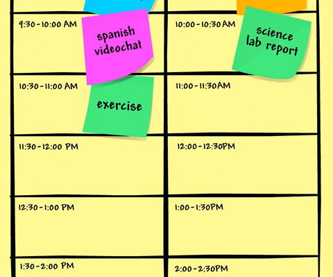 Someone 's hand is adding sticky notes to a schedule.

Distance Learning School