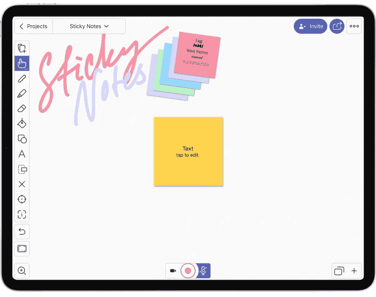 Someone is adding sticky notes in an app.