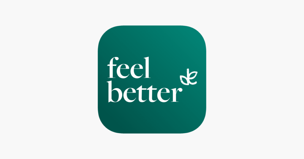 The logo of the Feel Better App is white and resembles a leaf.