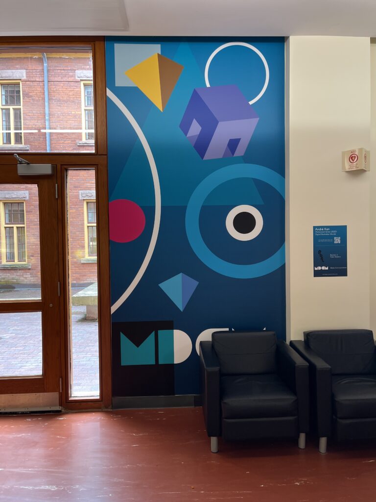 Graphic art on the walls of the F Building at Lakeshore campus.