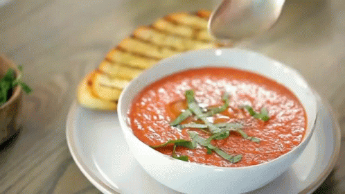Thick bowl of tomato soup.