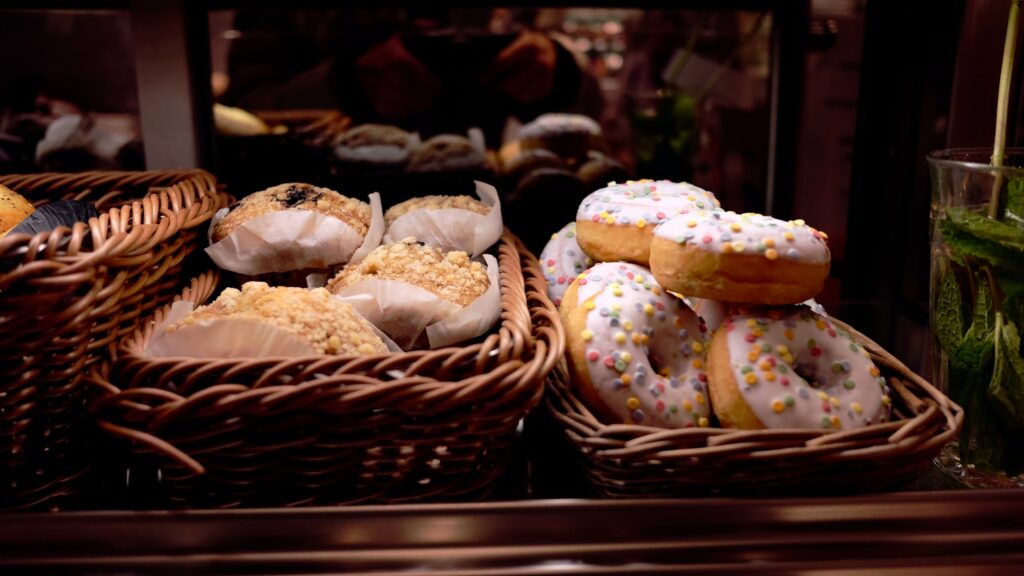 Doughnuts in a baker's basket