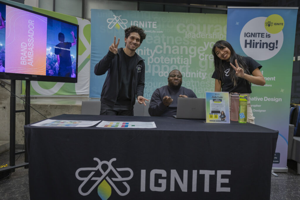 Marlon and  two brand ambassadors are present at the IGNITE job fair event.
