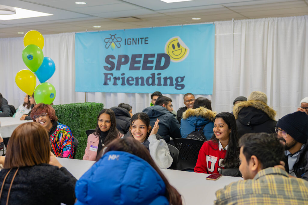 A group of students participating in Speed Friending.