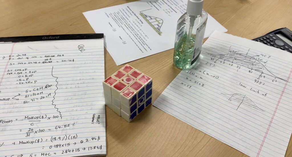 a rubik and paper on the table