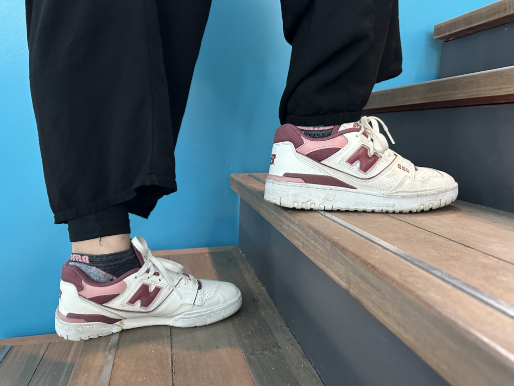 Picture of New Balance 550 washed burgundy.