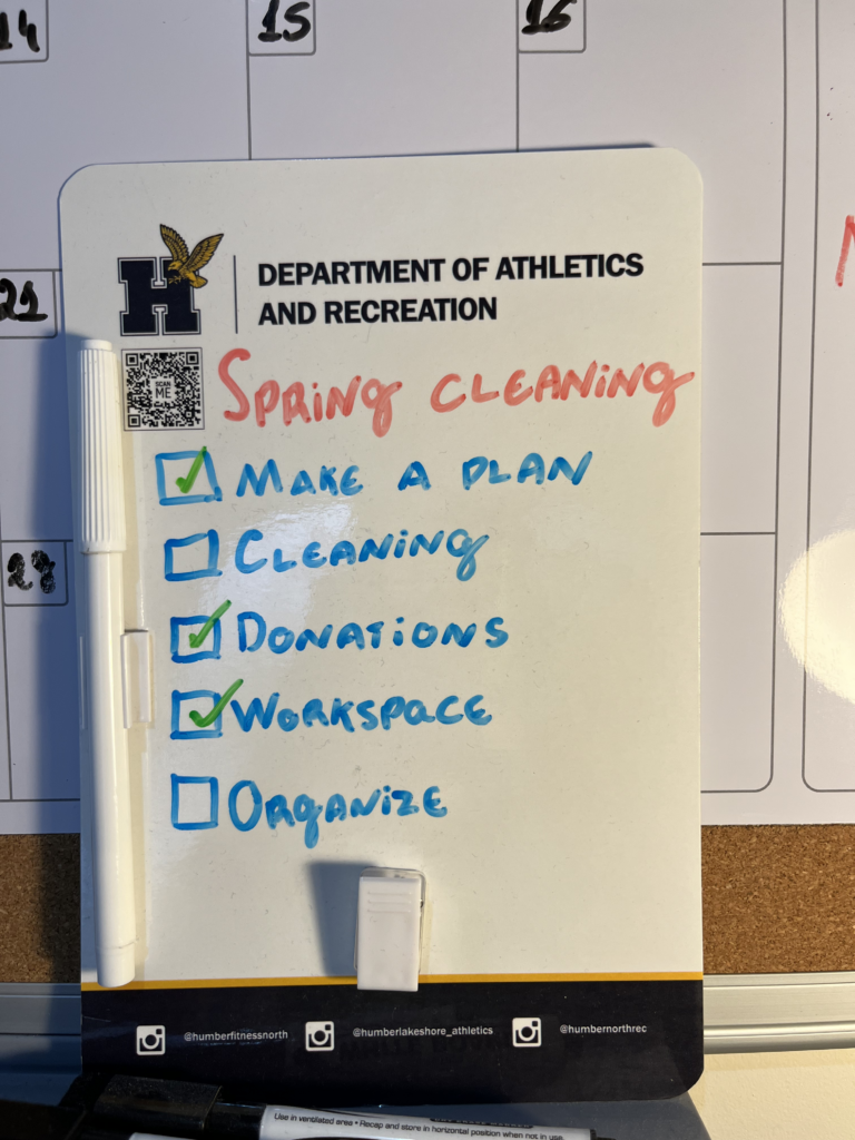 Picture of a spring cleaning checklist on a white board.