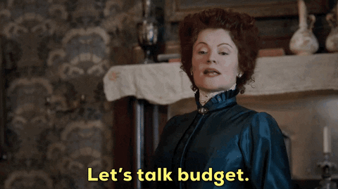 A gif of a woman talking about budgeting.