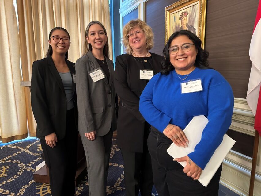 IGNITE Student Advocates Jessica and Melany meeting Humber College President & CEO Dr. Ann Marie Vaughan. 