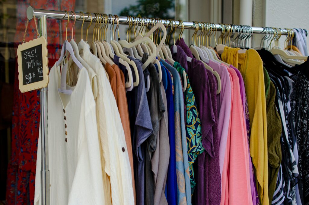 Picture of clothes hanging on a hanger relating to sustainability.