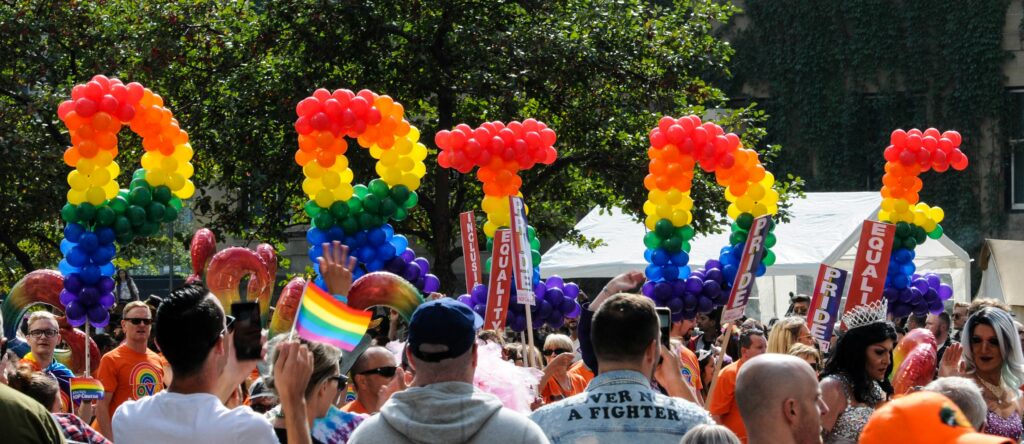 Picture of a Pride parade in Calgary, Alberta.