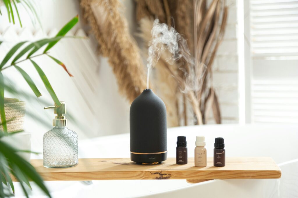 Picture of essential oils and a diffuser.