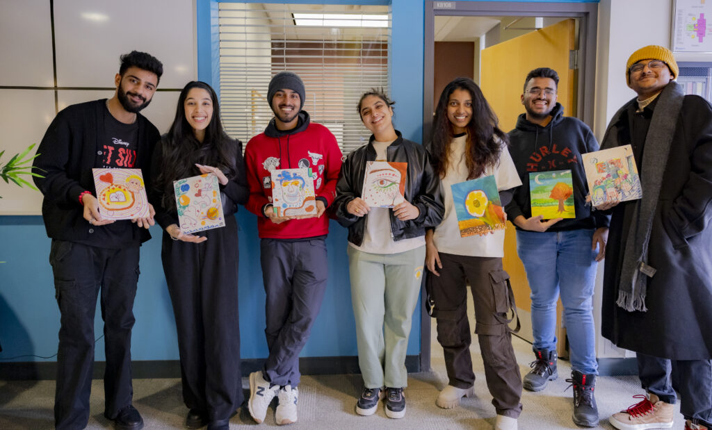 A creative group of Humber students during the Happy Painter event