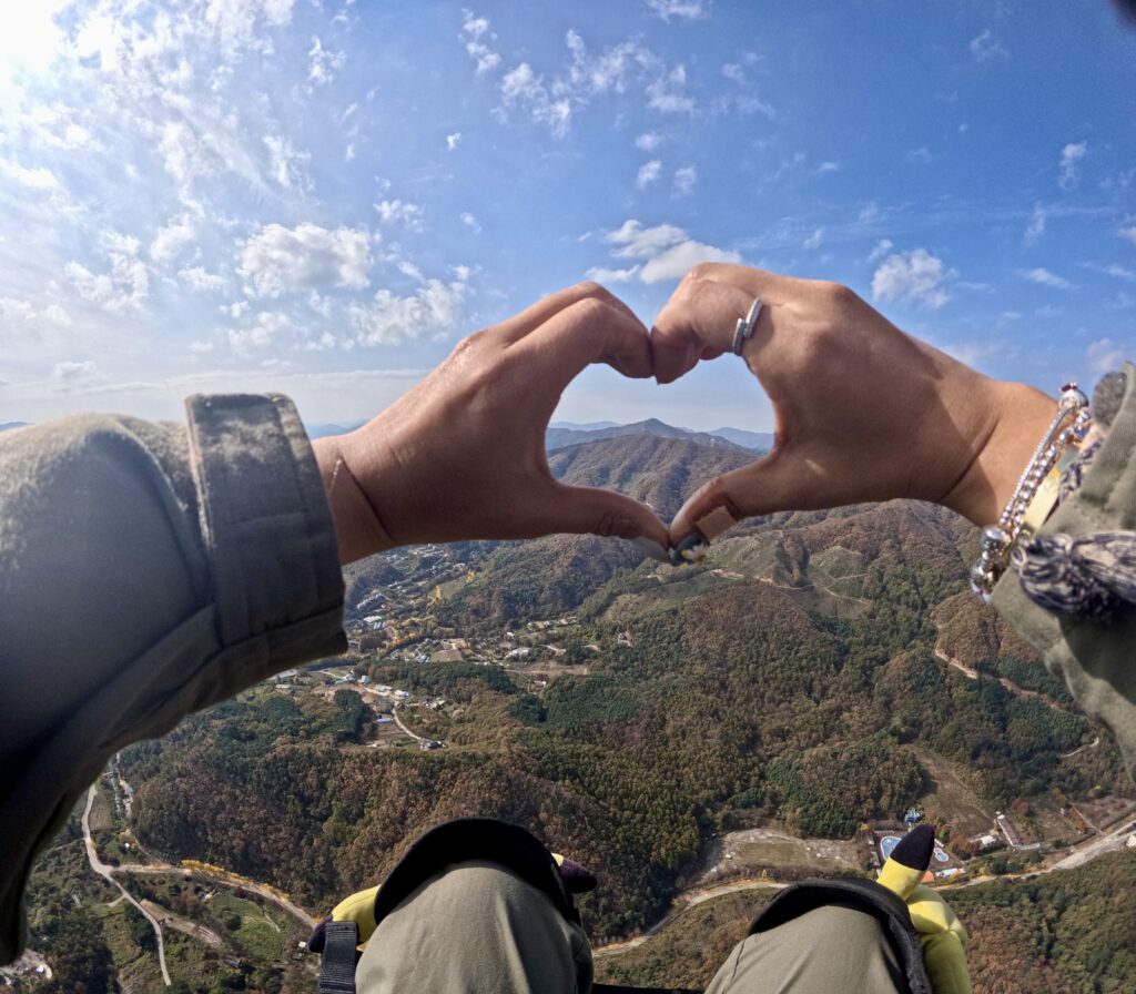 A palm heart with an outdoor background.