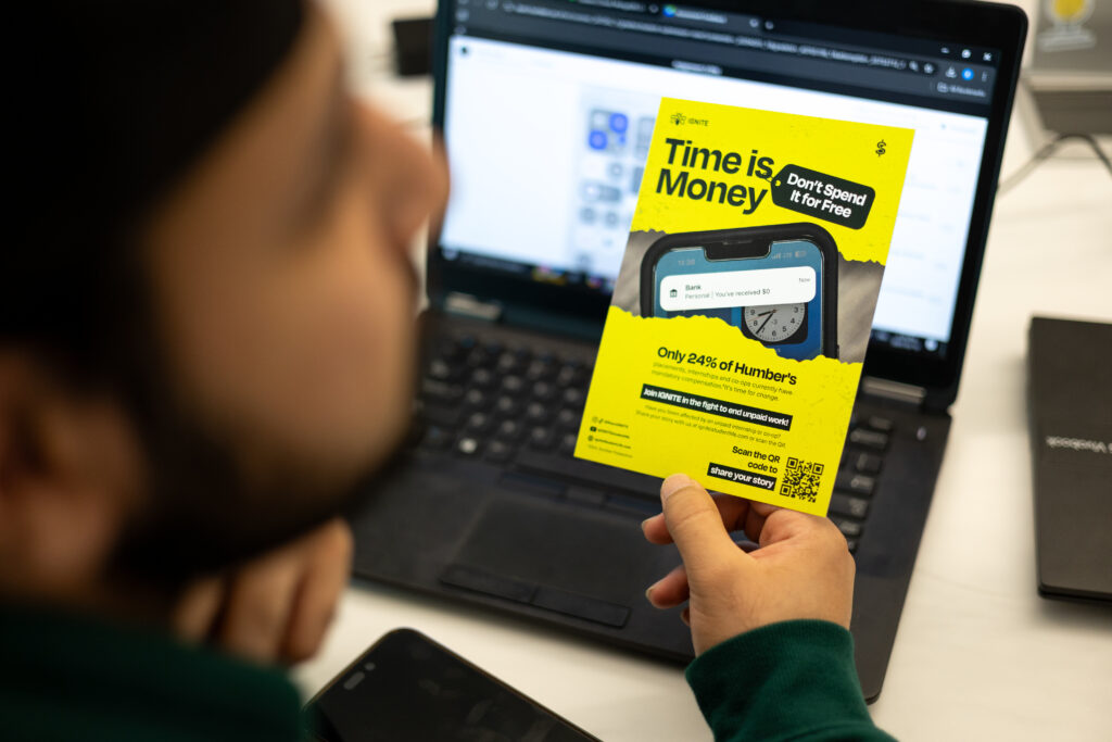 A man is holding the 'Time Is Money' campaign brochure. 