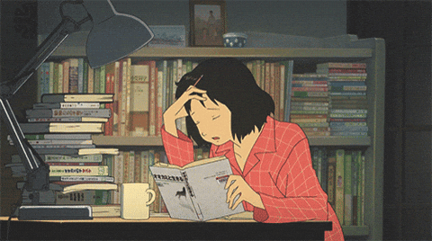 an animated woman tired from studying