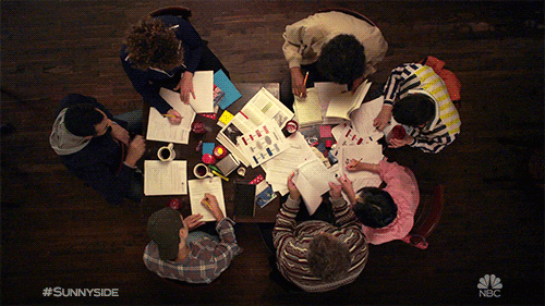 seven people studying together