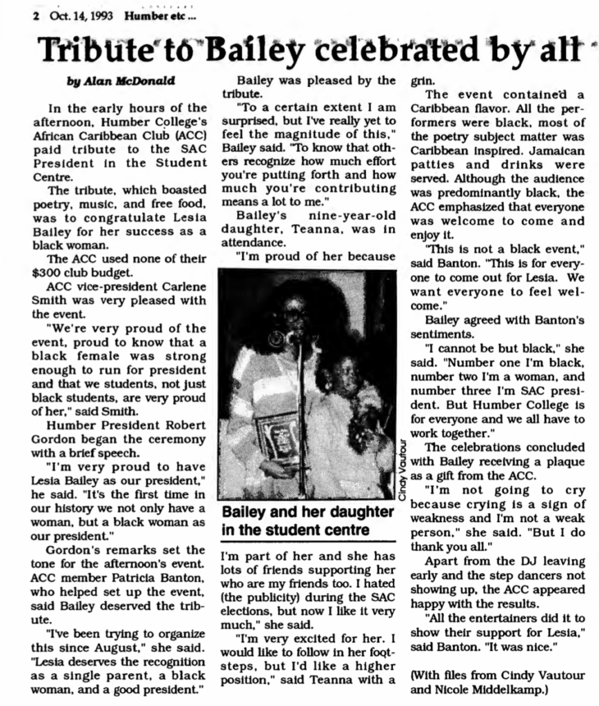 Article from Humber ETC from October. 14, 1993.