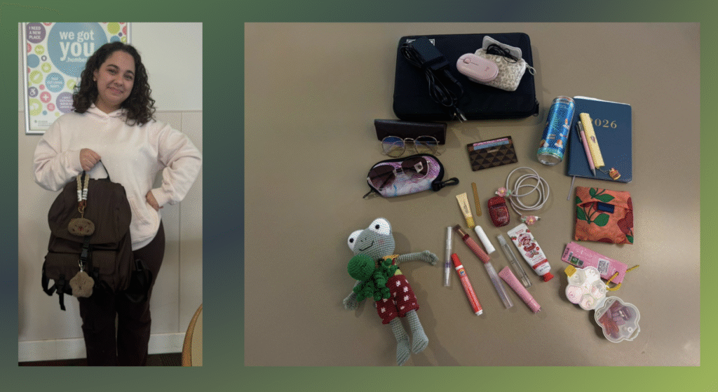 Photo of Julia Da Silva and the items from her bag