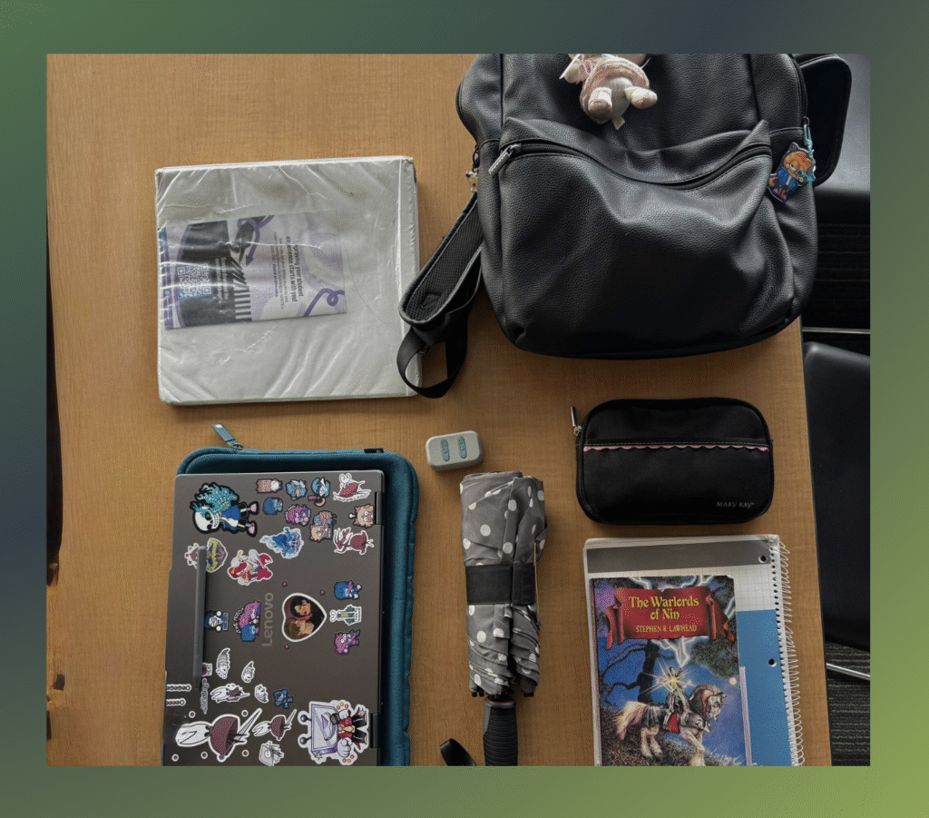 Photo of items from Chloe Ballo's bag