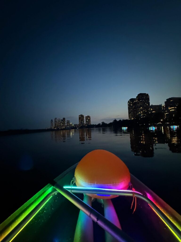 A kayaking ride in the night sky