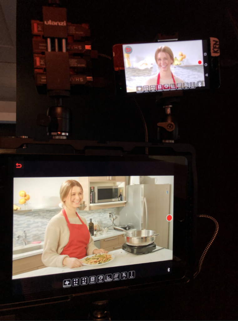 Julia Ciampa filiming the Okra cooking video
