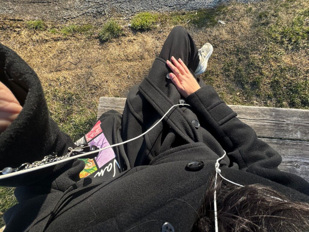 Lubna Patel sat on a bench near the lake