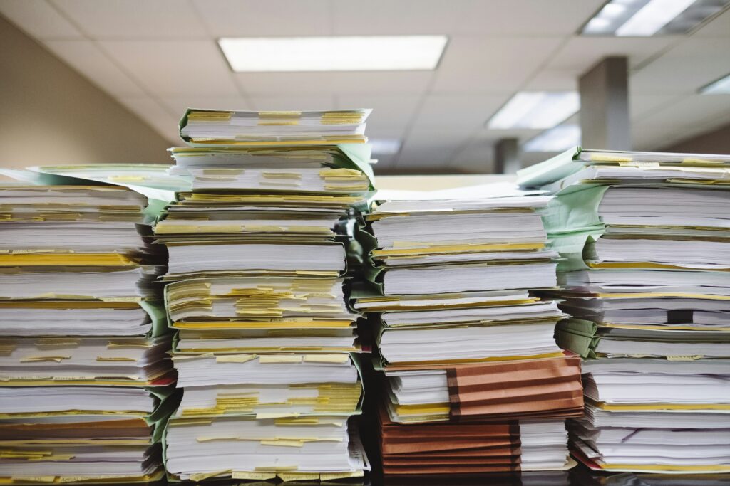 Stacks of paper and files