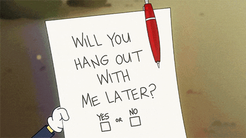 A note asking "Will you hang out with me later?"
