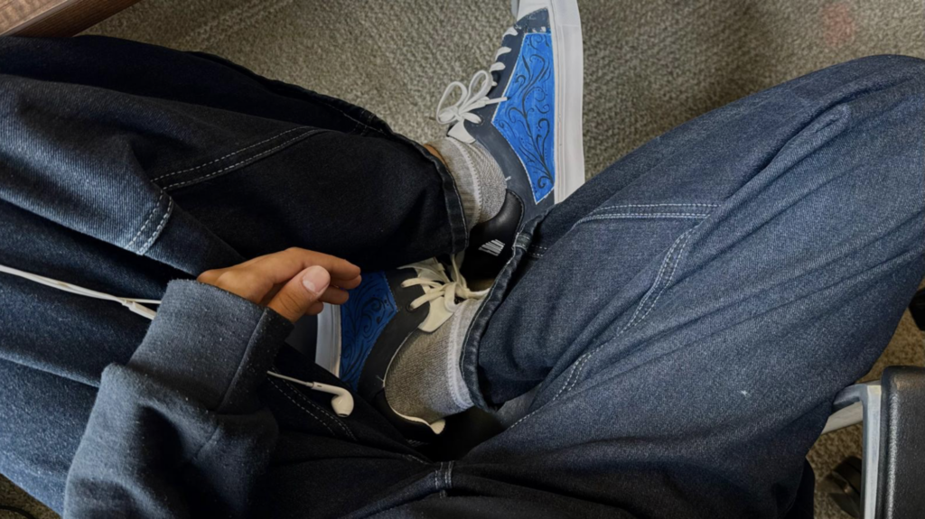 Photo of the painted shoes being worn